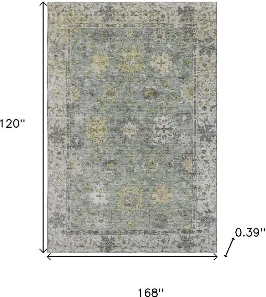 Sage And Gray Oriental Washable Area Rug With UV Protection Photo 9