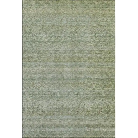 Sage And Gray Striped Washable Area Rug With UV Protection Photo 4