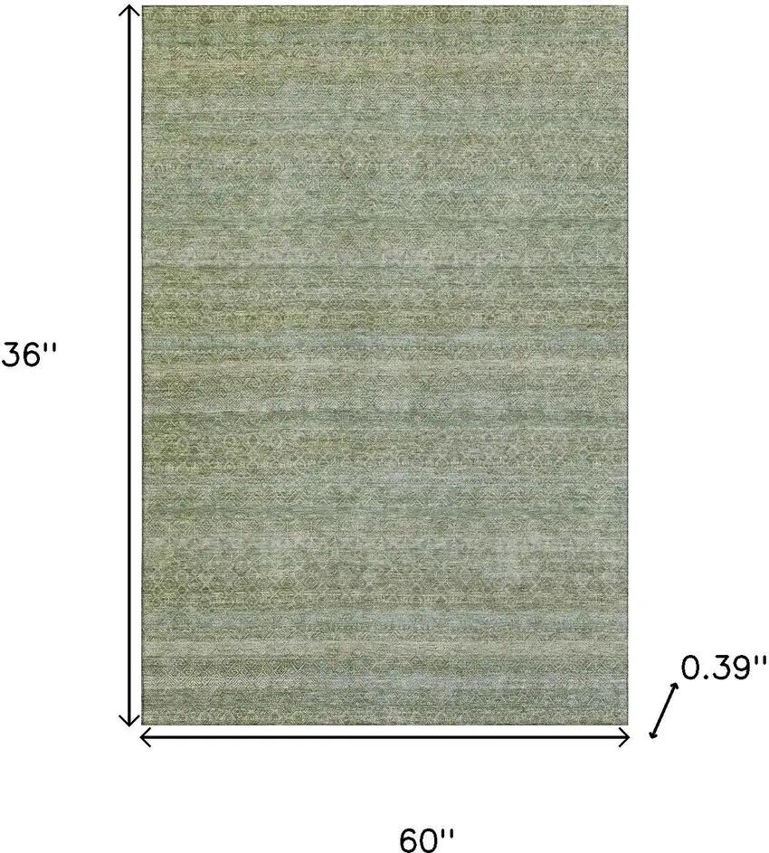 Sage And Gray Striped Washable Area Rug With UV Protection Photo 9