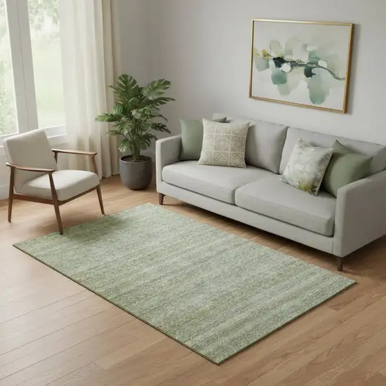 Sage And Gray Striped Washable Area Rug With UV Protection Photo 2