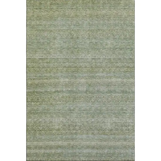 Sage And Gray Striped Washable Area Rug With UV Protection Photo 1