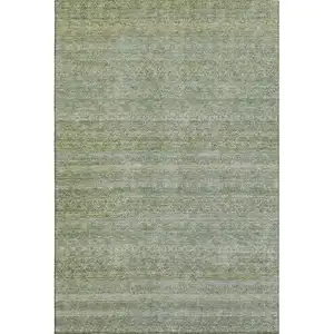 Photo of Sage And Gray Striped Washable Area Rug With UV Protection