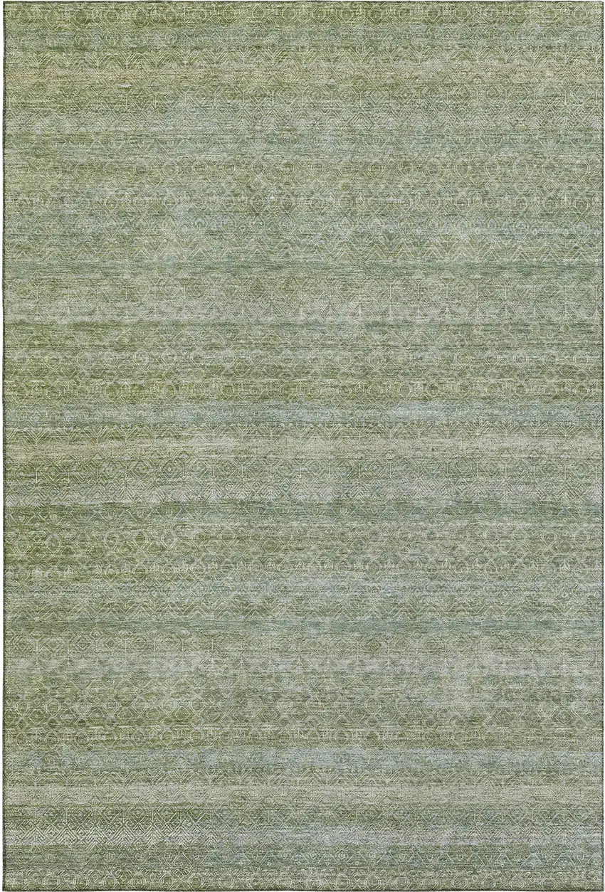 Sage And Gray Striped Washable Area Rug With UV Protection Photo 1