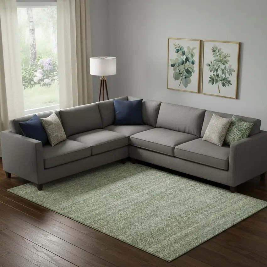 Sage And Gray Striped Washable Area Rug With UV Protection Photo 2