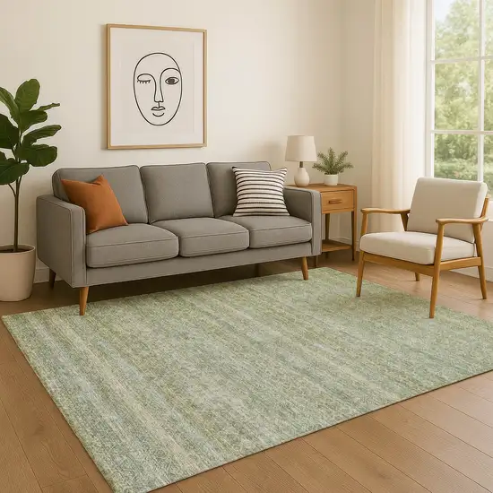 Sage And Gray Striped Washable Area Rug With UV Protection Photo 5