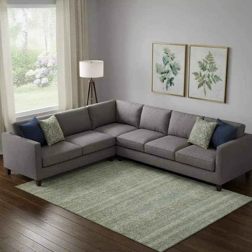 Sage And Gray Striped Washable Area Rug With UV Protection Photo 2