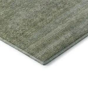 Photo of Sage And Gray Striped Washable Area Rug With UV Protection