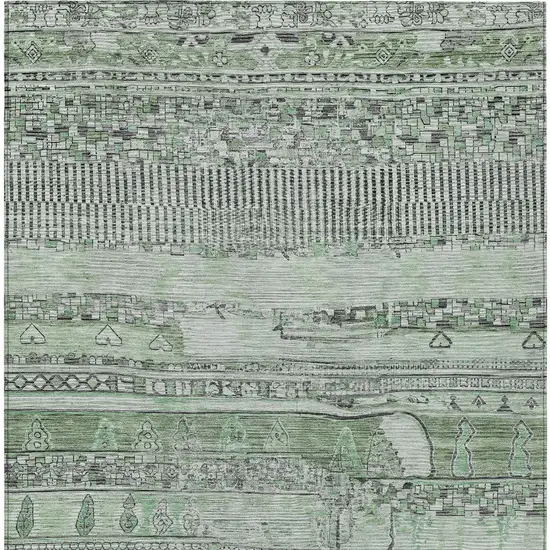 Sage And Gray Striped Washable Indoor Outdoor Area Rug Photo 9