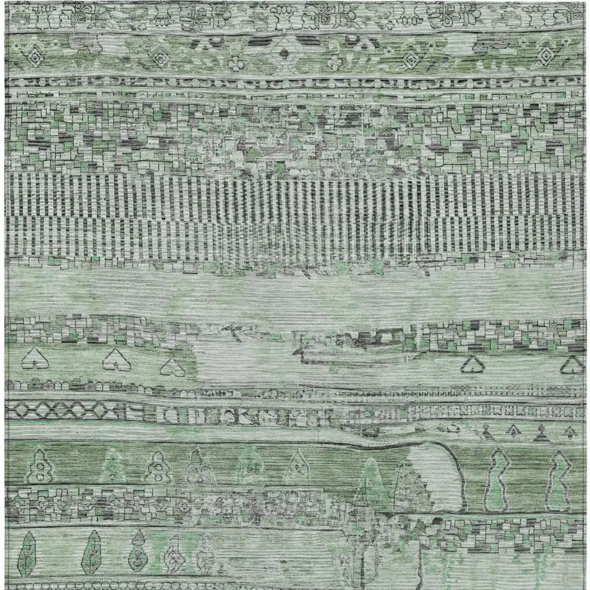 Sage And Gray Striped Washable Indoor Outdoor Area Rug Photo 9