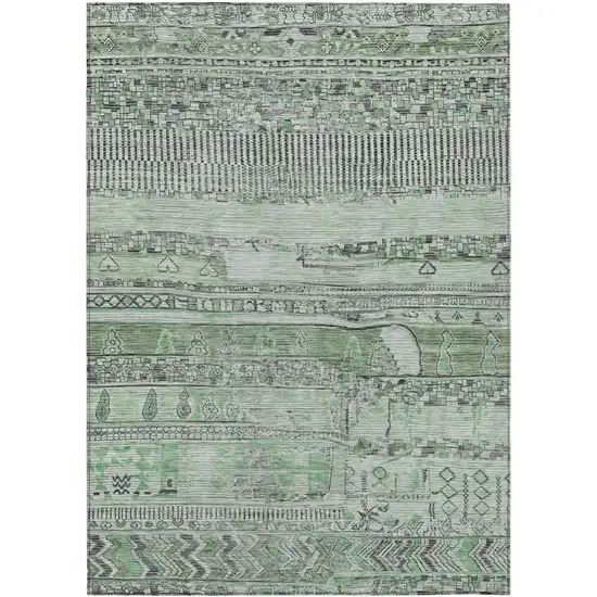 Sage And Gray Striped Washable Indoor Outdoor Area Rug Photo 1