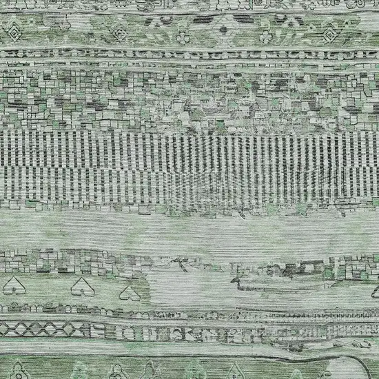 Sage And Gray Striped Washable Indoor Outdoor Area Rug Photo 3