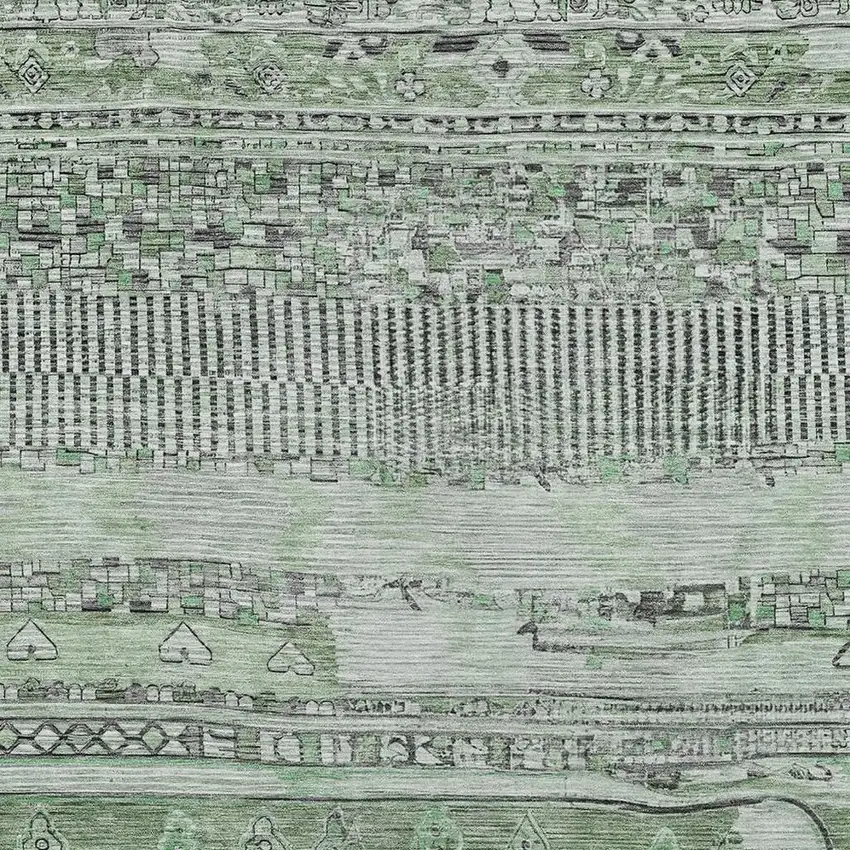 Sage And Gray Striped Washable Indoor Outdoor Area Rug Photo 3