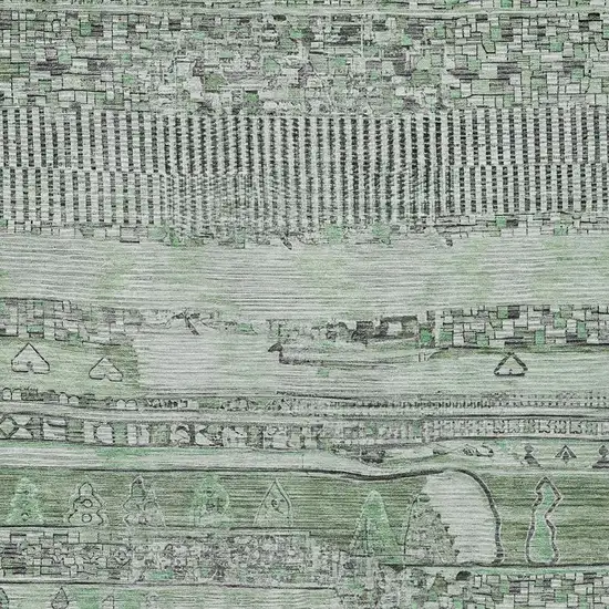 Sage And Gray Striped Washable Indoor Outdoor Area Rug Photo 3