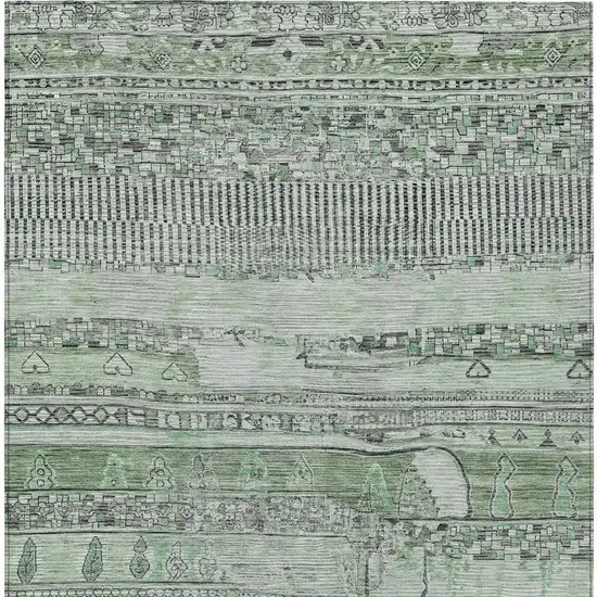 Sage And Gray Striped Washable Indoor Outdoor Area Rug Photo 4