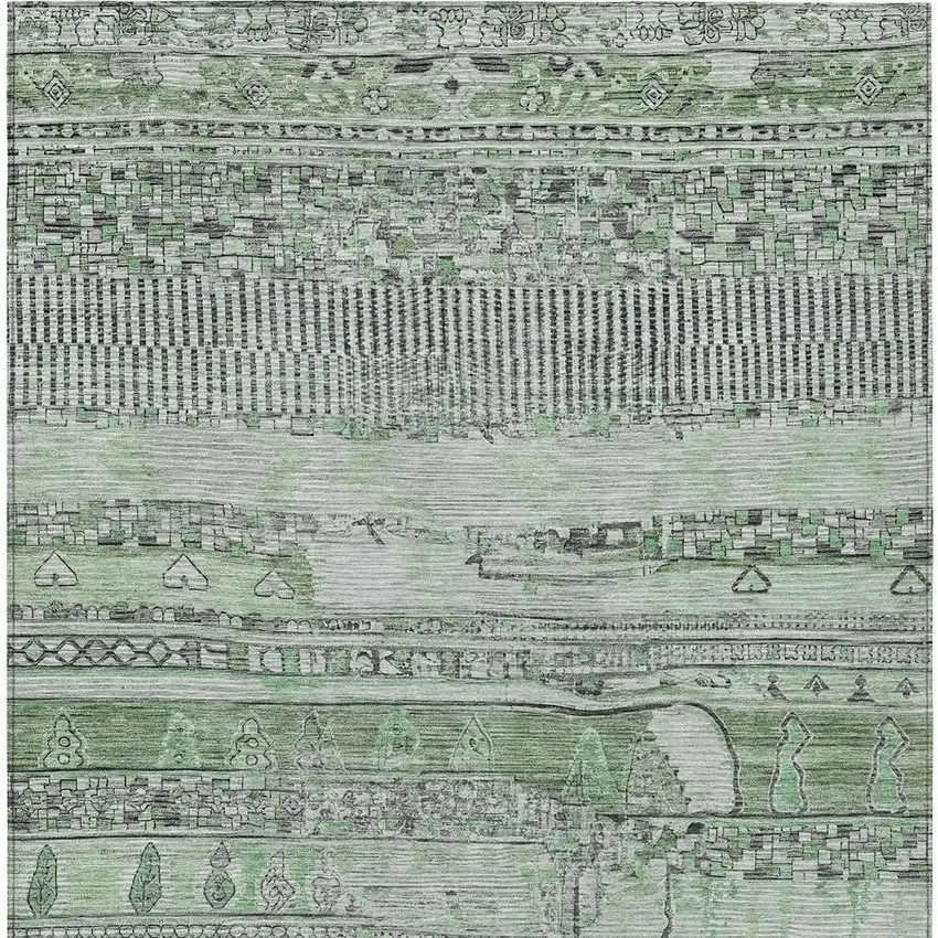 Sage And Gray Striped Washable Indoor Outdoor Area Rug Photo 4