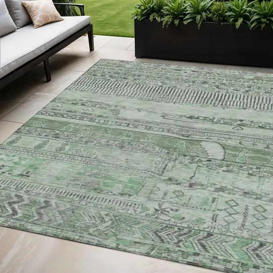 Sage And Gray Striped Washable Indoor Outdoor Area Rug Photo 2