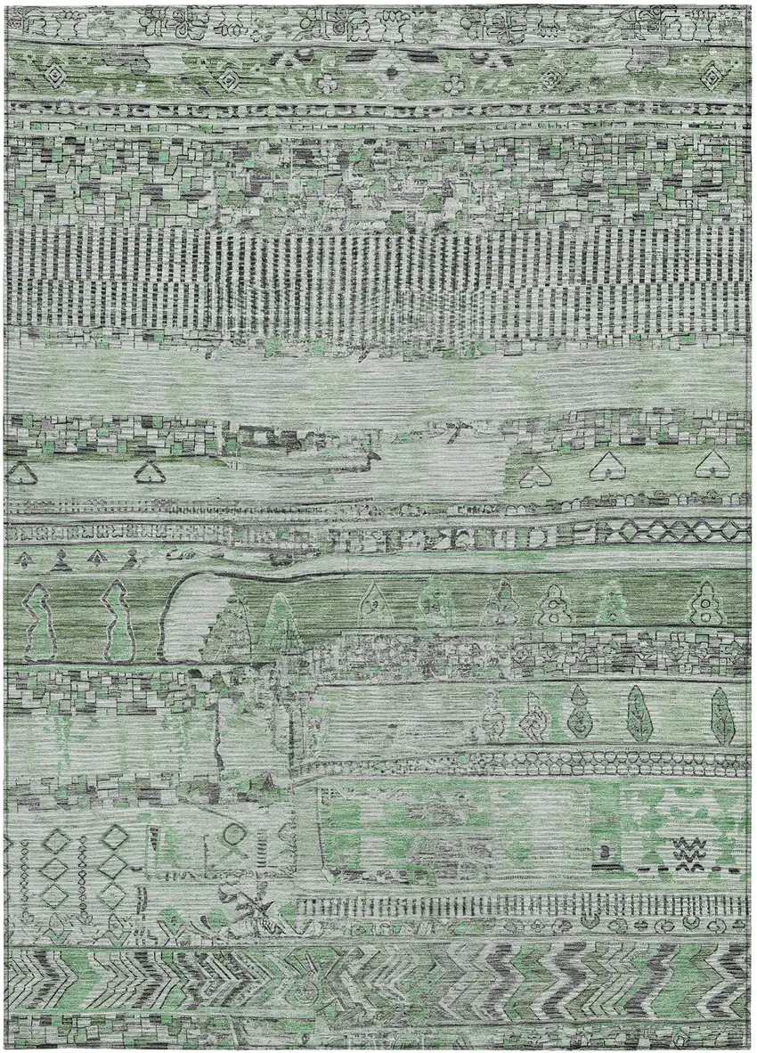 Sage And Gray Striped Washable Indoor Outdoor Area Rug Photo 3