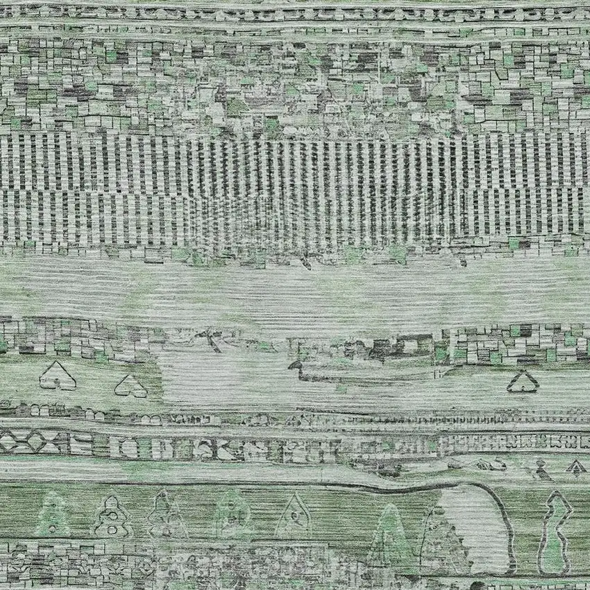 Sage And Gray Striped Washable Indoor Outdoor Area Rug Photo 4