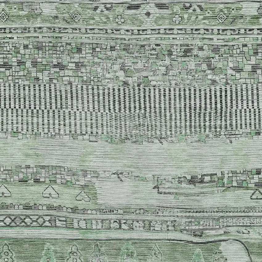 Sage And Gray Striped Washable Indoor Outdoor Area Rug Photo 4