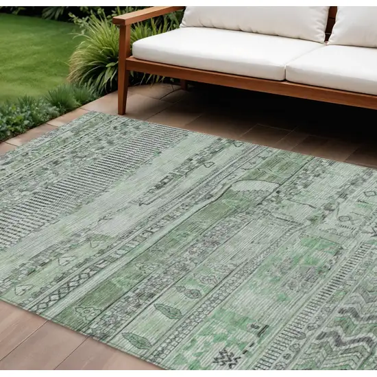 Sage And Gray Striped Washable Indoor Outdoor Area Rug Photo 2