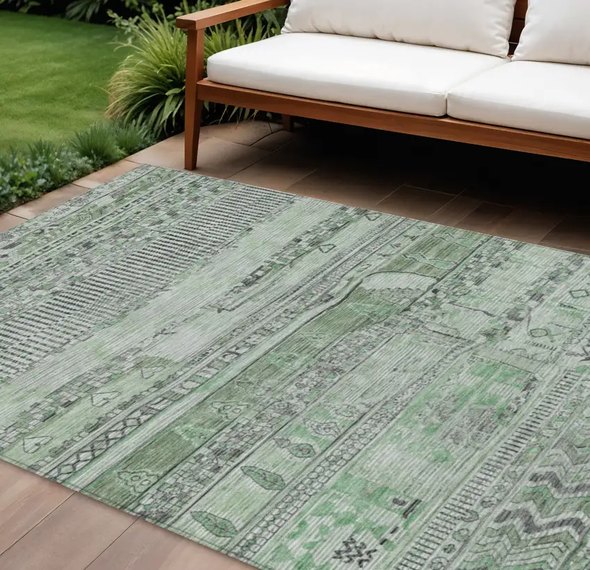 Sage And Gray Striped Washable Indoor Outdoor Area Rug Photo 2