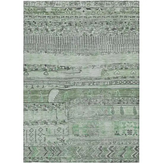 Sage And Gray Striped Washable Indoor Outdoor Area Rug Photo 3