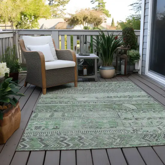 Sage And Gray Striped Washable Indoor Outdoor Area Rug Photo 8