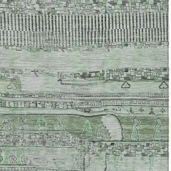 Sage And Gray Striped Washable Indoor Outdoor Area Rug Photo 4