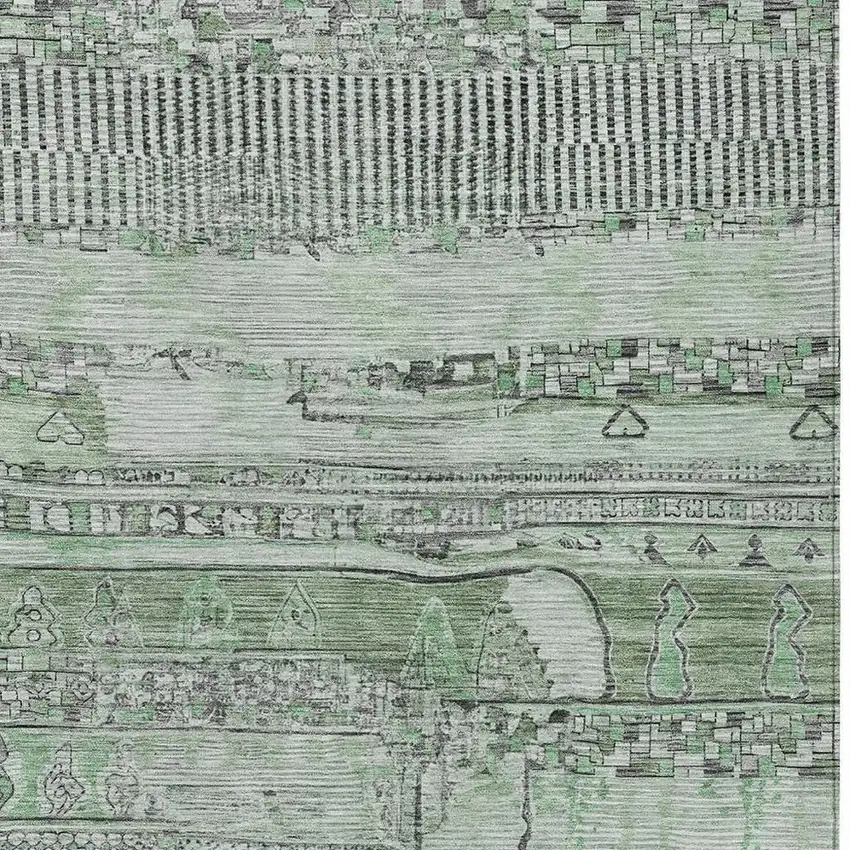 Sage And Gray Striped Washable Indoor Outdoor Area Rug Photo 4