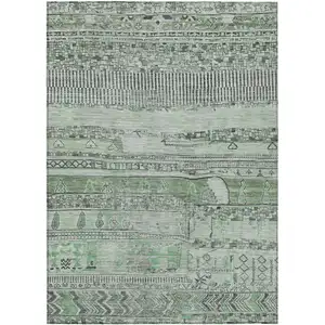 Photo of Sage And Gray Striped Washable Indoor Outdoor Area Rug