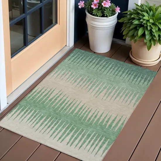 Sage And Gray Striped Washable Indoor Outdoor Area Rug Photo 1