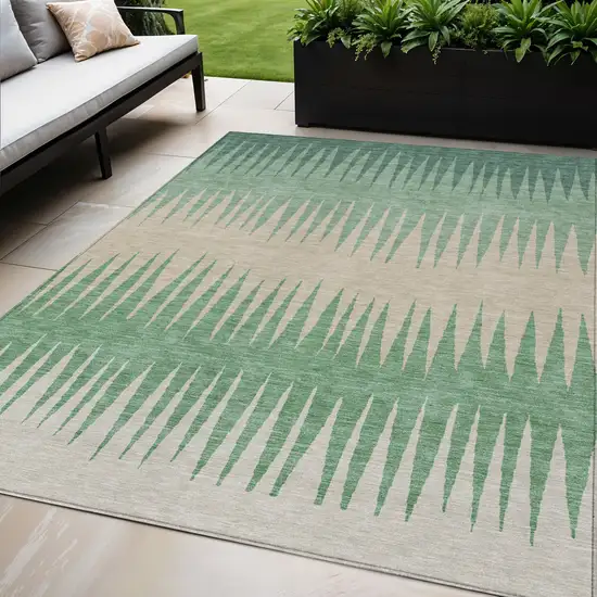 Sage And Gray Striped Washable Indoor Outdoor Area Rug Photo 1