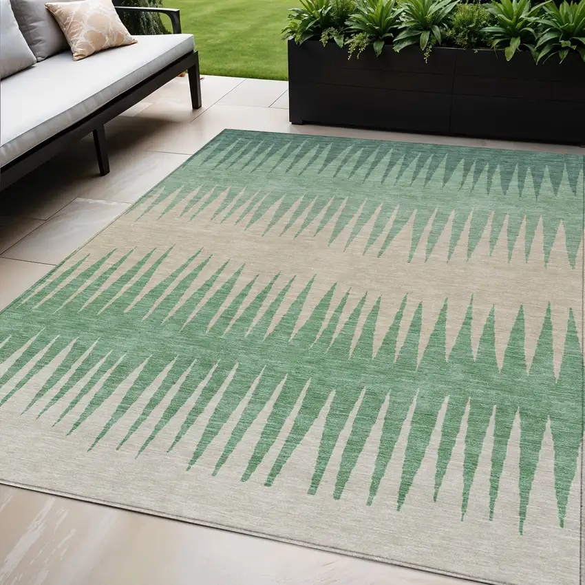 Sage And Gray Striped Washable Indoor Outdoor Area Rug Photo 1