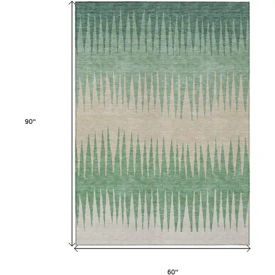 Sage And Gray Striped Washable Indoor Outdoor Area Rug Photo 3