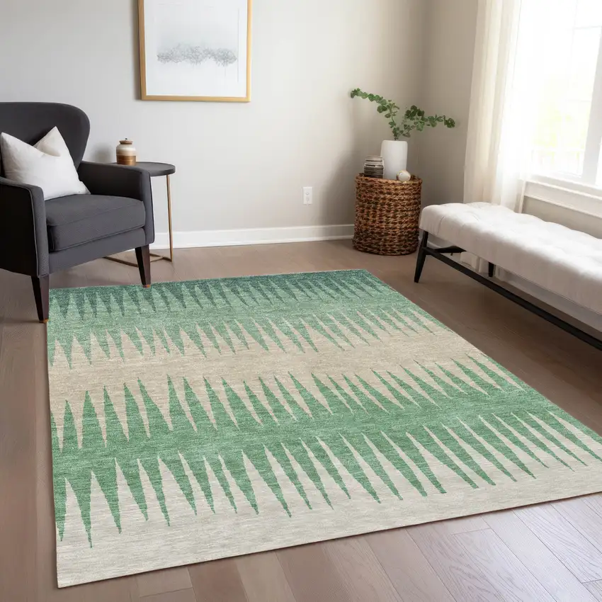 Sage And Gray Striped Washable Indoor Outdoor Area Rug Photo 9