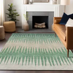 Photo of Sage And Gray Striped Washable Indoor Outdoor Area Rug