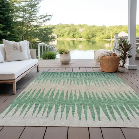 Sage And Gray Striped Washable Indoor Outdoor Area Rug Photo 7