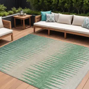 Photo of Sage And Gray Striped Washable Indoor Outdoor Area Rug