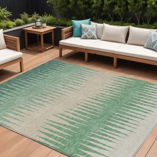 Sage And Gray Striped Washable Indoor Outdoor Area Rug Photo 1