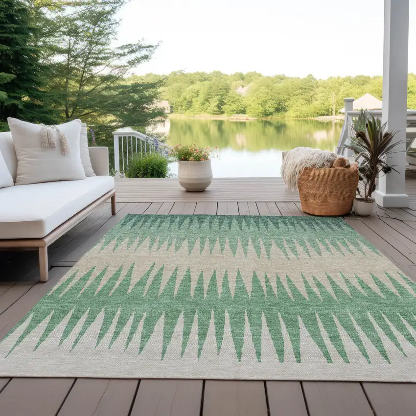 Sage And Gray Striped Washable Indoor Outdoor Area Rug Photo 8
