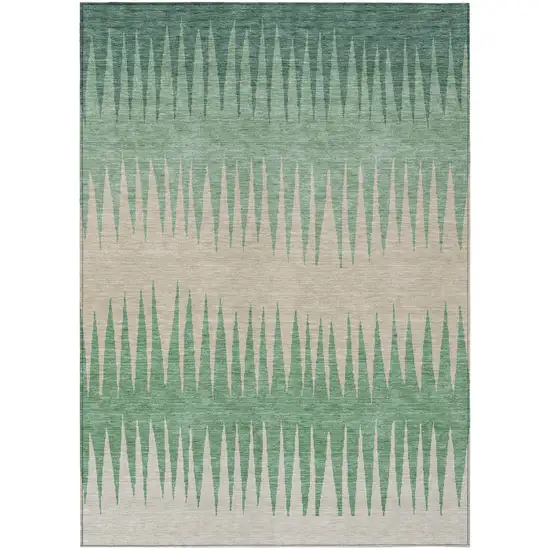 Sage And Gray Striped Washable Indoor Outdoor Area Rug Photo 2