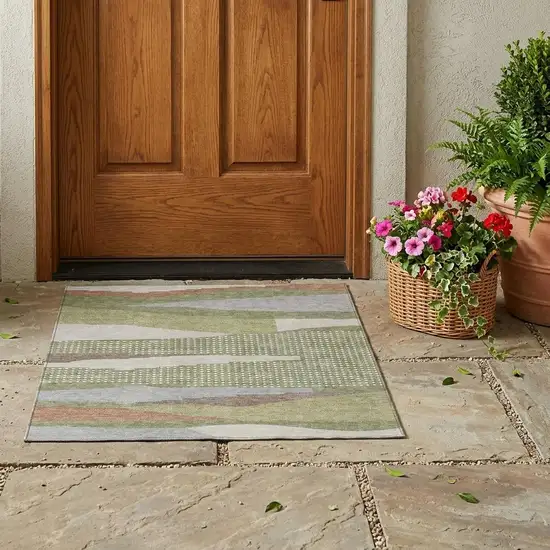 Sage And Green Abstract Washable Indoor Outdoor Area Rug Photo 1