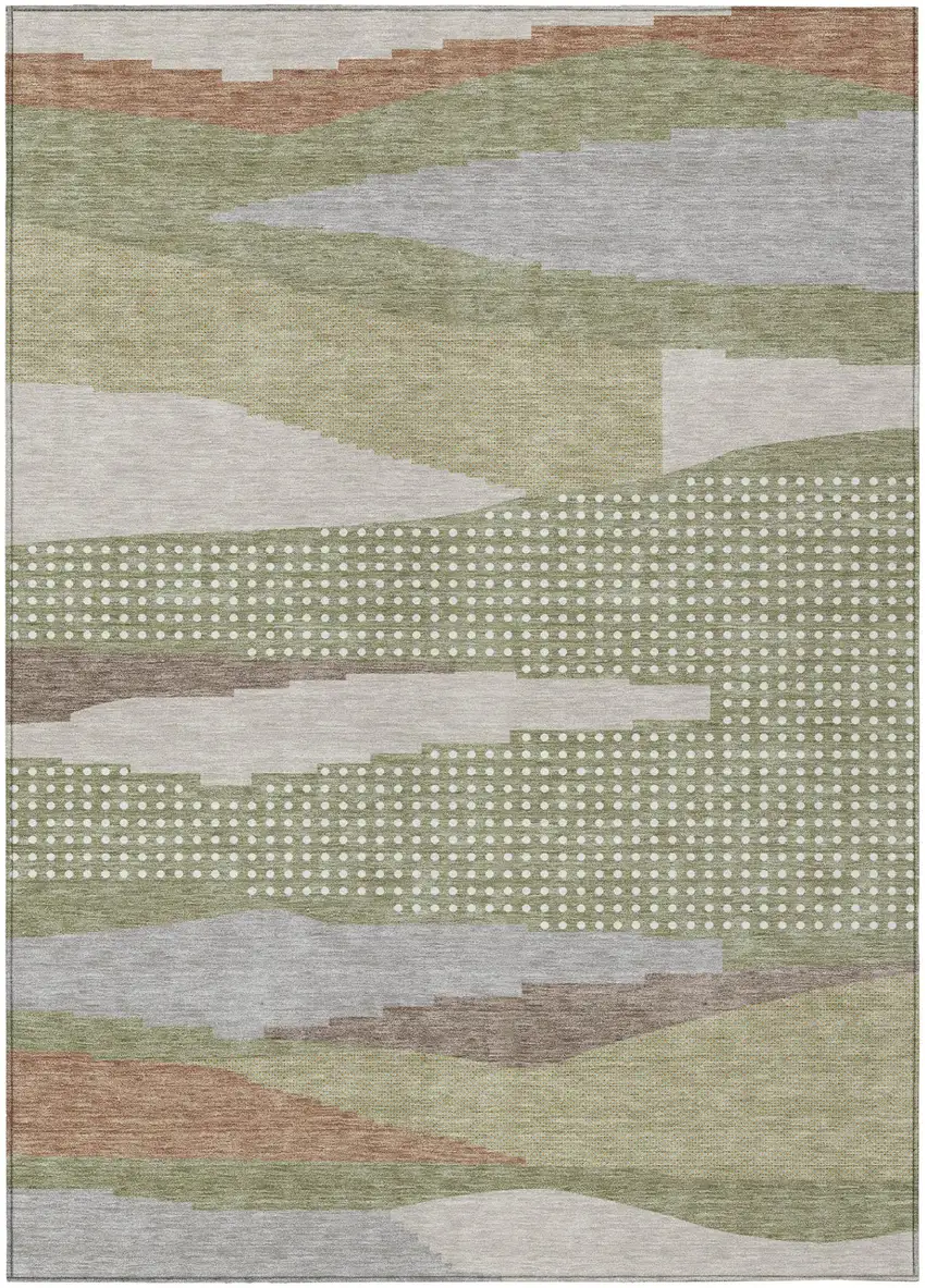 Sage And Green Abstract Washable Indoor Outdoor Area Rug Photo 2
