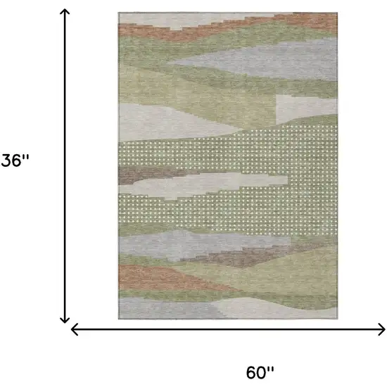 Sage And Green Abstract Washable Indoor Outdoor Area Rug Photo 5