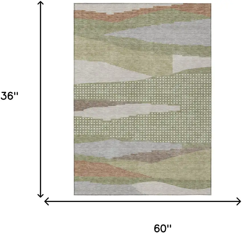 Sage And Green Abstract Washable Indoor Outdoor Area Rug Photo 5