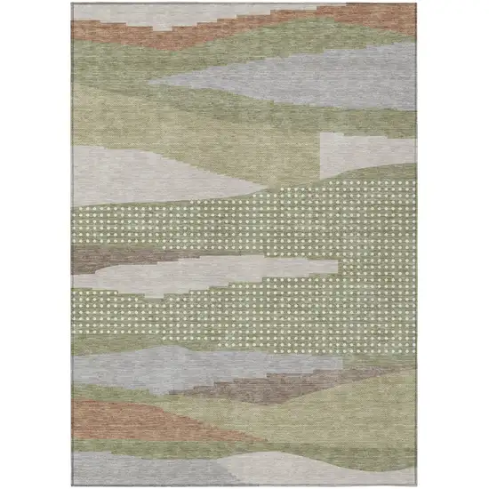 Sage And Green Abstract Washable Indoor Outdoor Area Rug Photo 2
