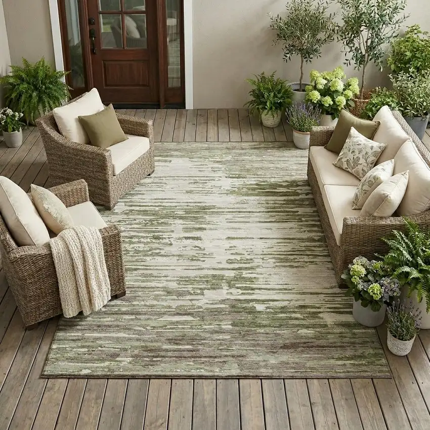 Sage And Green Abstract Washable Indoor Outdoor Area Rug Photo 1