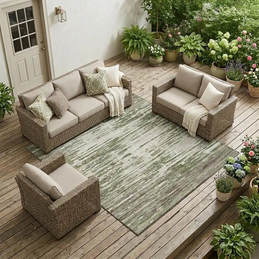 Sage And Green Abstract Washable Indoor Outdoor Area Rug Photo 1