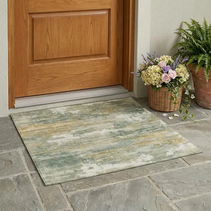 Sage And Green Abstract Washable Indoor Outdoor Area Rug Photo 1