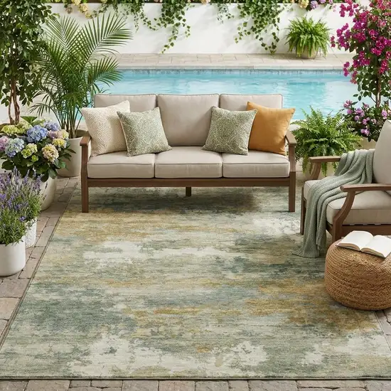 Sage And Green Abstract Washable Indoor Outdoor Area Rug Photo 1